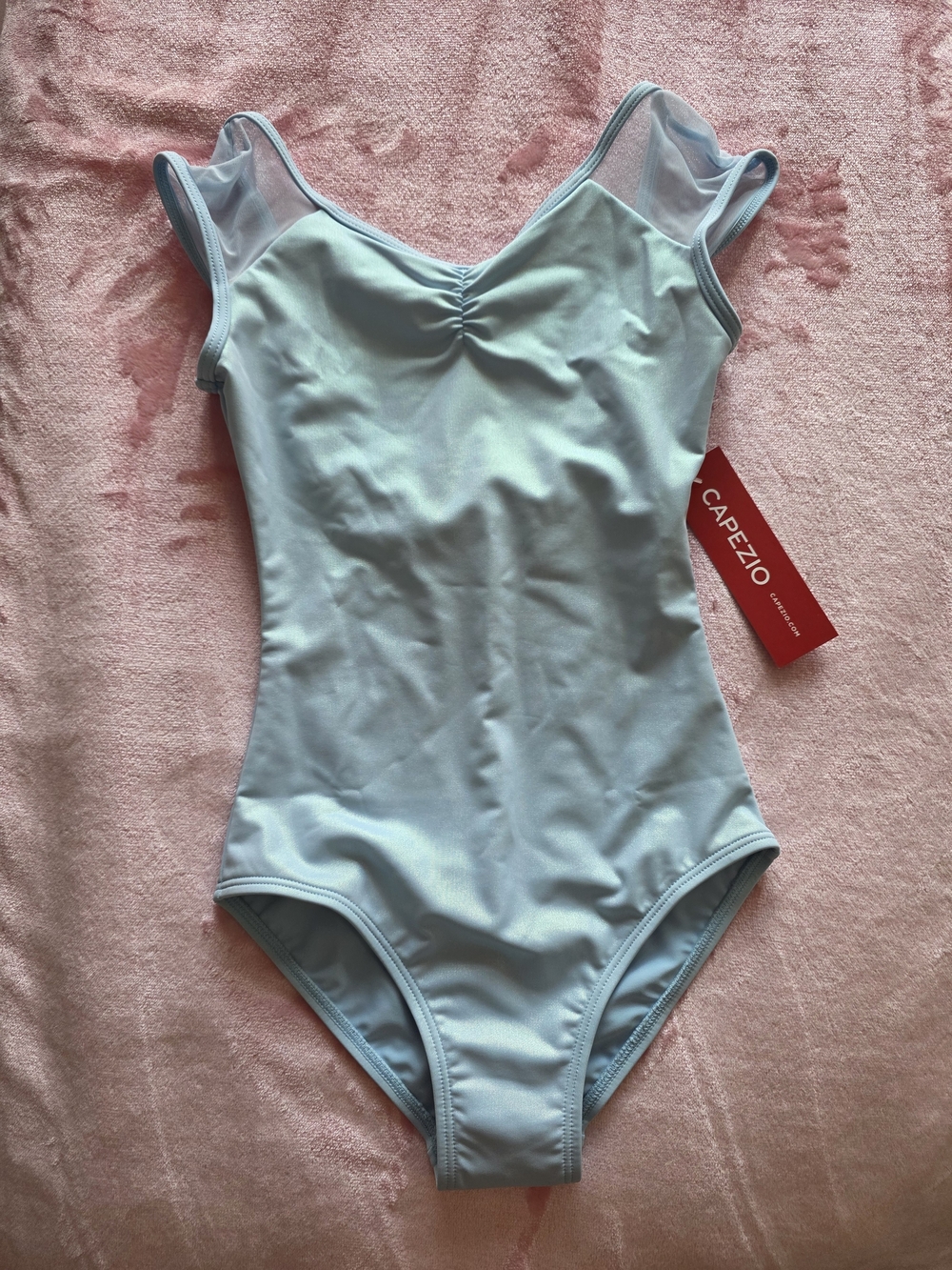 Capezio Light Blue Girls' Dance Leotard with Mesh Cap Sleeves